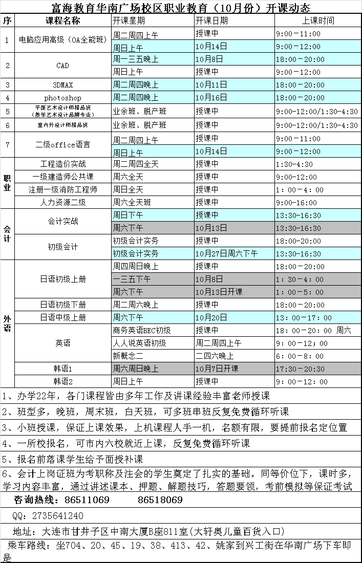 華南校區(qū)·電腦外語(yǔ)會(huì)計(jì)課程·18年10月份最新開(kāi)課動(dòng)態(tài)