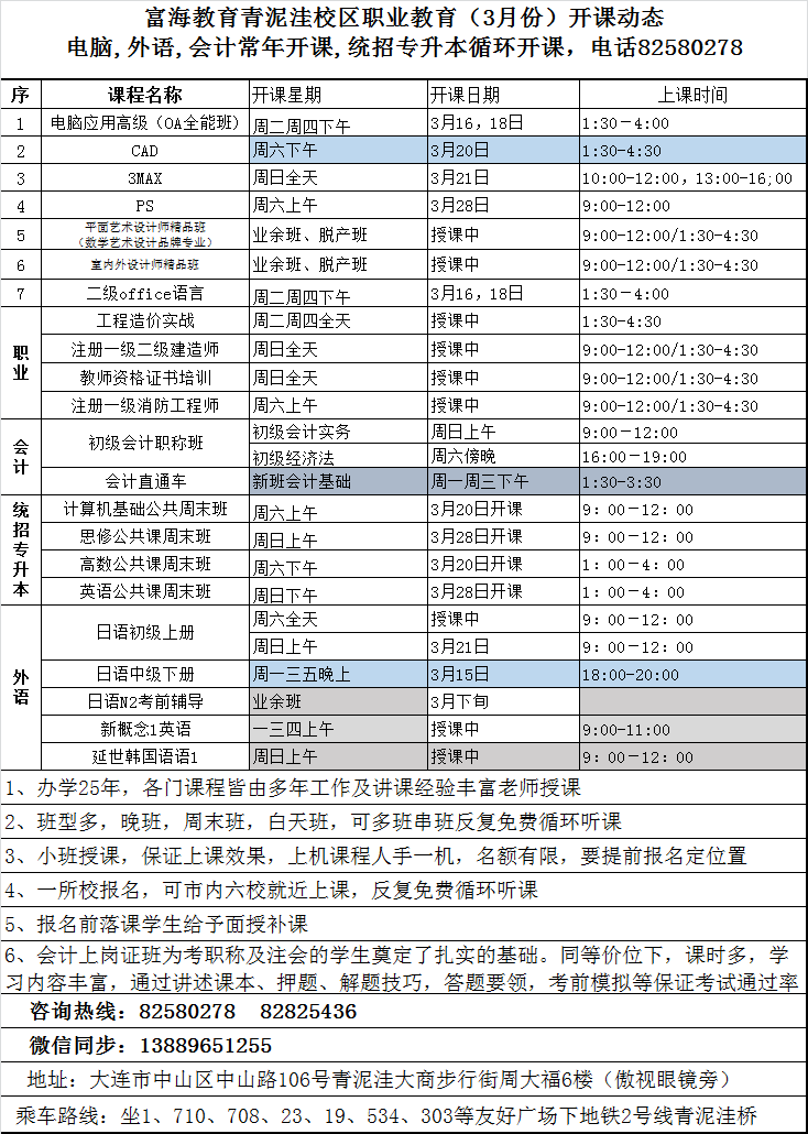 青泥洼校區(qū)·電腦外語(yǔ)會(huì)計(jì)課程·2021年3月最新開(kāi)課動(dòng)態(tài)